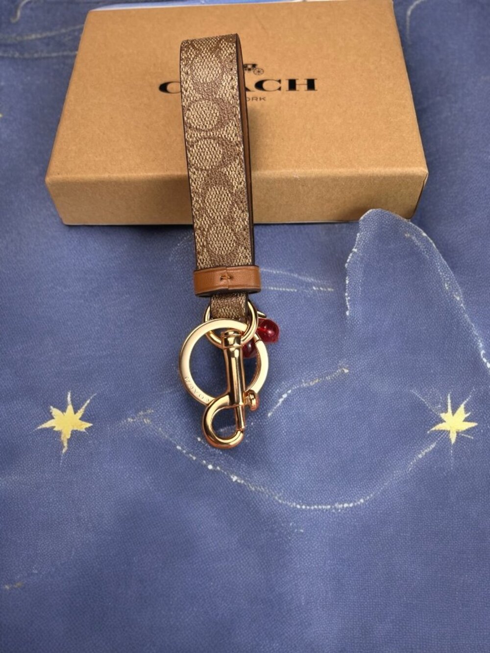 🌸Coach Brown Key Holder with Gold and Red Accents